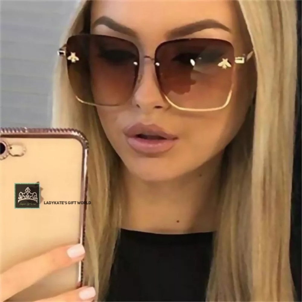 2021 New Fashion Lady Oversize Rimless Square Bee Sunglasses Women Men Small Bee